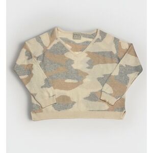 Jumper 1234 Camo Cashmere Sweater V Neck Beige Gray White Women's Size L
